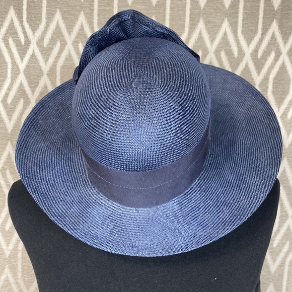 Gina Conti Hat Navy Wide Brim with Ruffle Bow & Pearl Accents - Picture 2 of 4